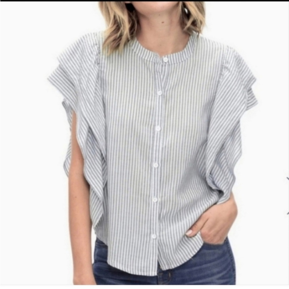 Anthro Splendid ruffle stripe buttondown